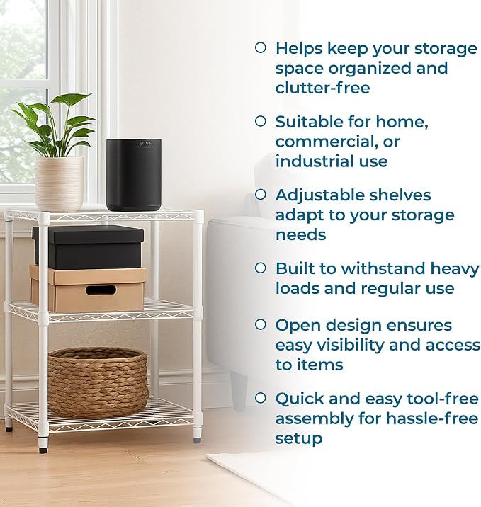 Honey-Can-Do 3-Tier White Wire Shelf, 250 lb/Shelf, kitchen & garage; no tools - Image 6
