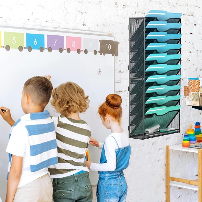 11-Tier Wall File Organizer Hanging Wall File Holder Wall Mount Paper Folder - Image 7