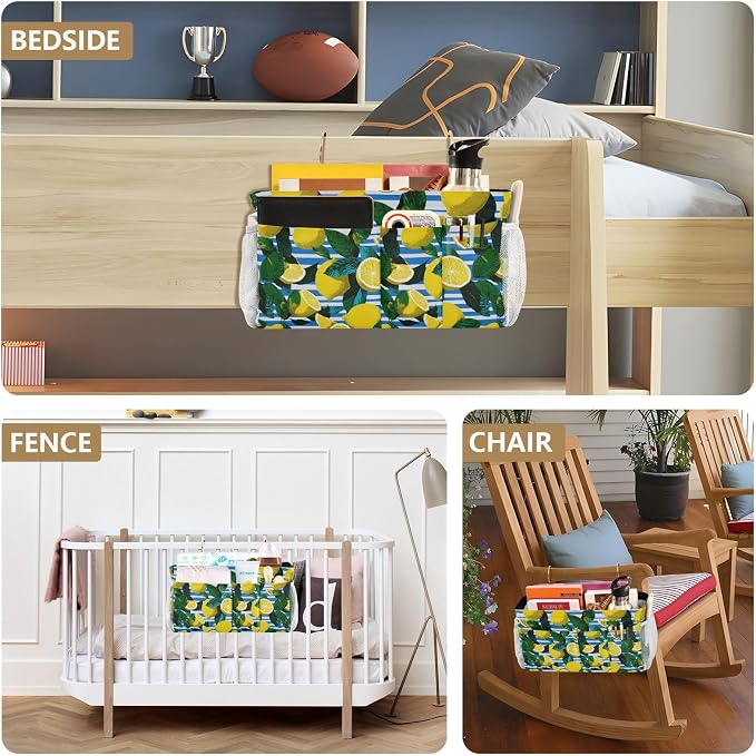 White and Blue Striped Lemons Bedside Caddy - Image 8