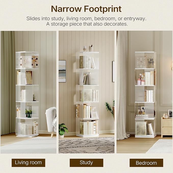 YATINEY 5-Tier Rotating Bookshelf, 360 Spinning Corner Bookcase Tower, - Image 9
