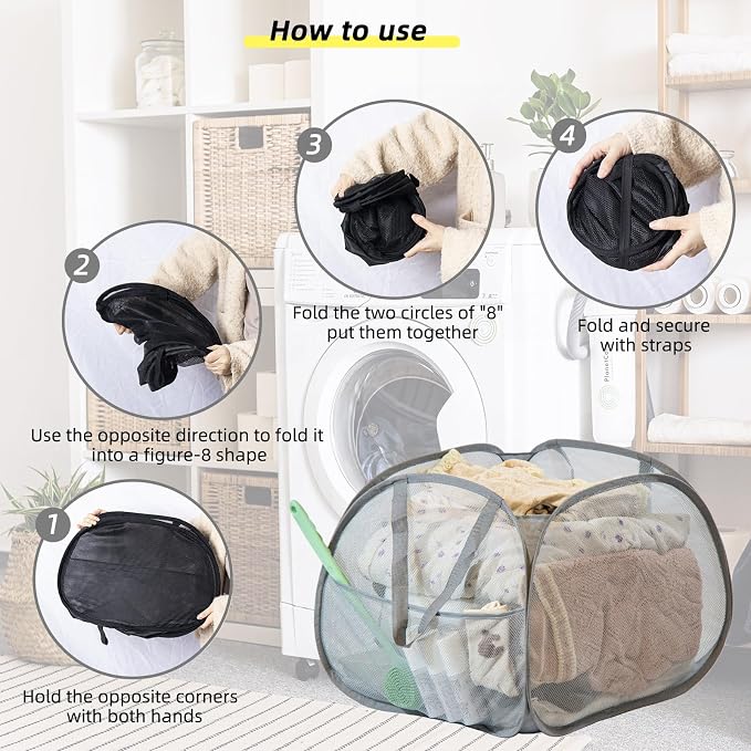 Collapsible Laundry Basket, 90L Mesh Pop-up Hamper - Image 7