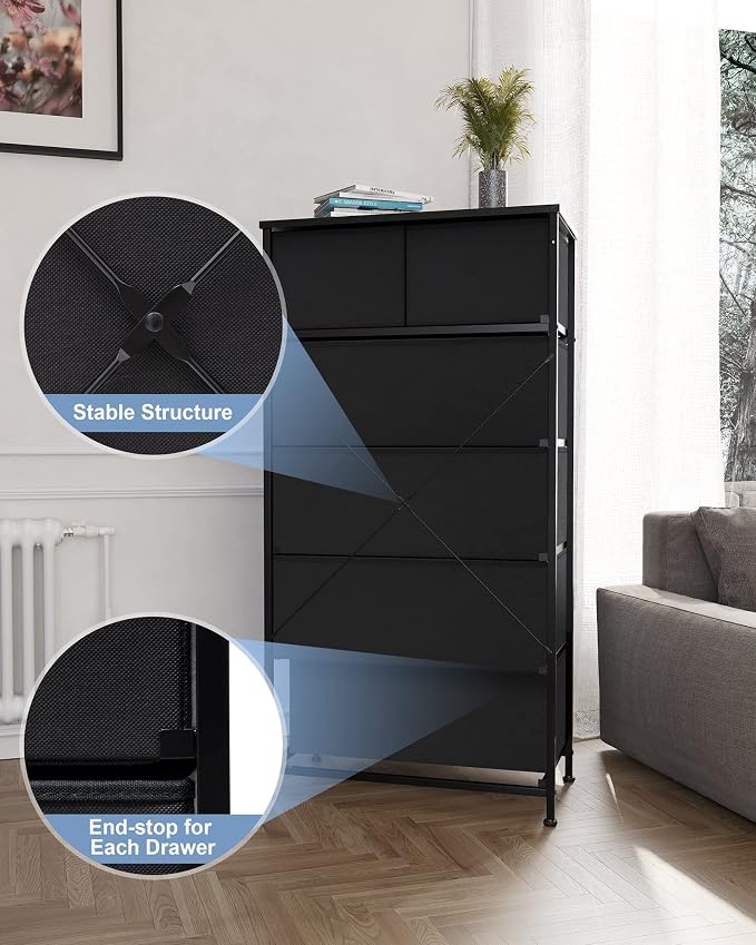 Tall Dresser for Bedroom, 6 Drawers Vertical Fabric Dresser | Sturdy Steel Frame - Image 8