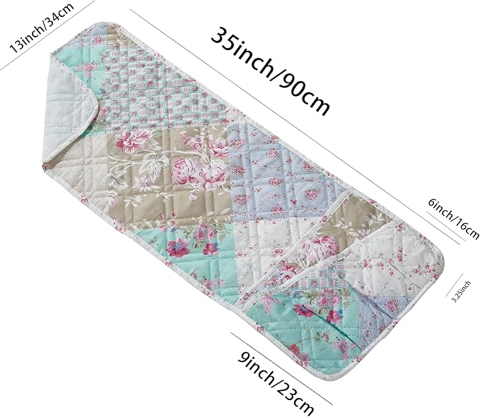 Brilliant Sunshine Blue and Green Rose Patchwork Couch Armrest 5 Pockets - Image 6