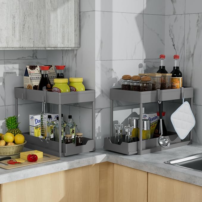 DEKAVA Under Sink Organizer 2 Pack,Bathroom Cabinet Organizer,2 Tier Sliding - Image 6