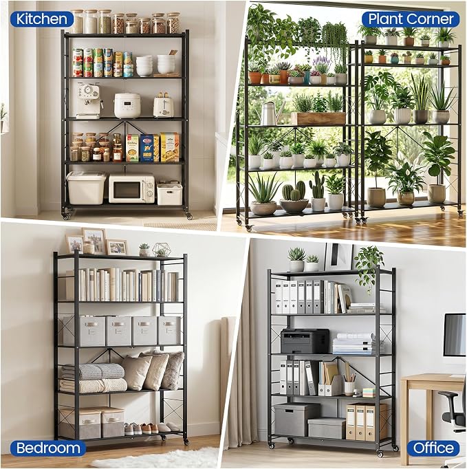 ALANNG 40" W Foldable 5-Tier Storage Shelves on Wheels Adjustable | Removable - Image 8