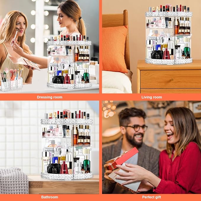 360 Rotating Makeup Organizer for Vanity + Makeup Brush Holder, Perfume - Image 7