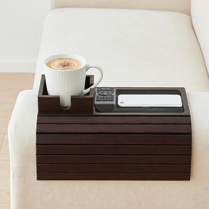 Bamboo Couch Cup Holder, Foldable Sofa Arm Tray, Anti-Slip Couch Aremrest Tray - Image 8