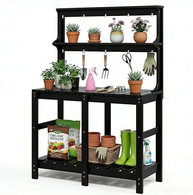 Outdoor Potting Bench with 3 Tier, All-Weather Patio Potting Table with Tool - Image 7