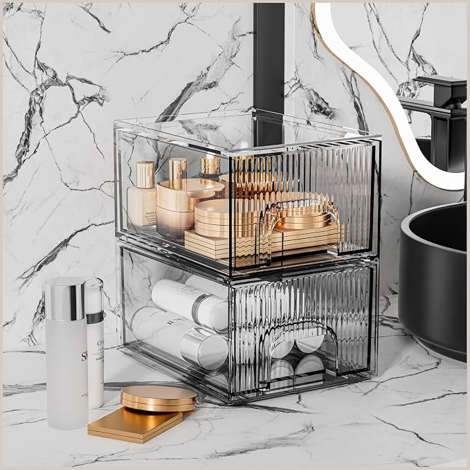 ZHIAI 2 Pack Clear Stackable Cosmetic Organizer, Acrylic Drawer, Plastic - Image 6