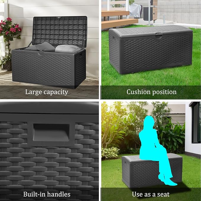 90 Gallon Plus Outdoor Storage Box Waterproof Lockable Resin Deck Box Large - Image 9