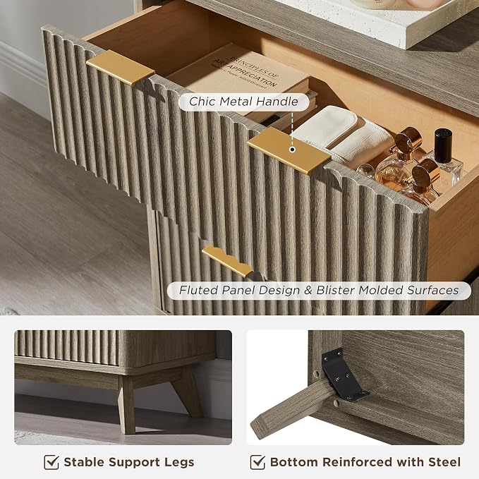 T4TREAM Fluted 6 Drawers Dresser, Curved Profile Design, Dresser TV Stand - Image 6