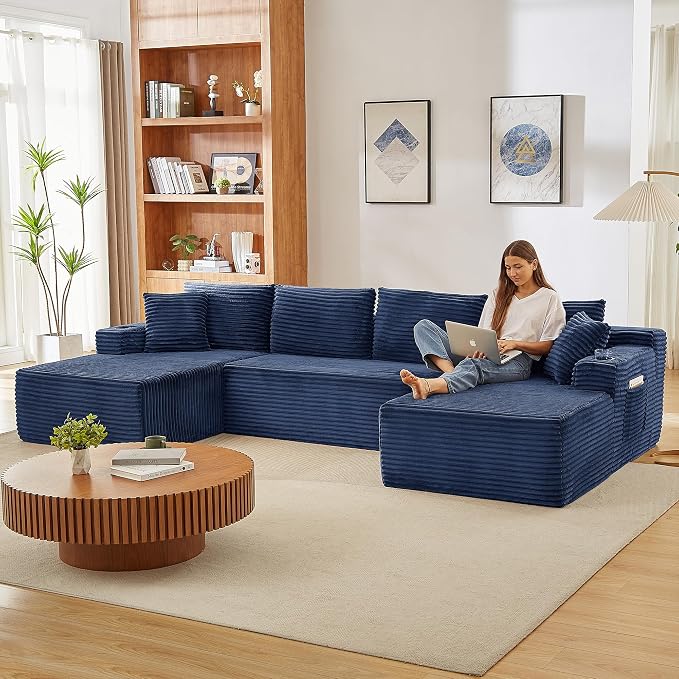 GNIXUU 133.5" Blue U Shaped Boneless Sectional Couch - Image 7
