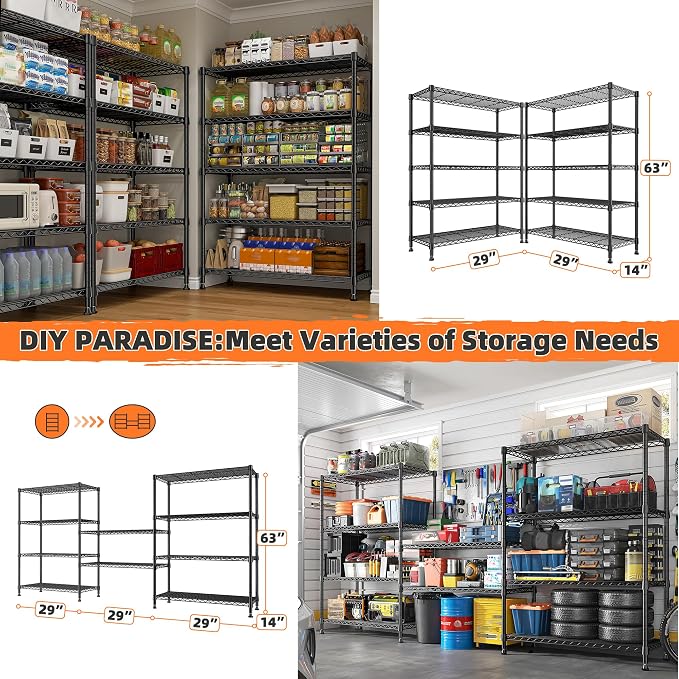REIBII 5-Tier Wire Shelving Rack Storage Shelves Metal Shelves, 1020 LBS - Image 9
