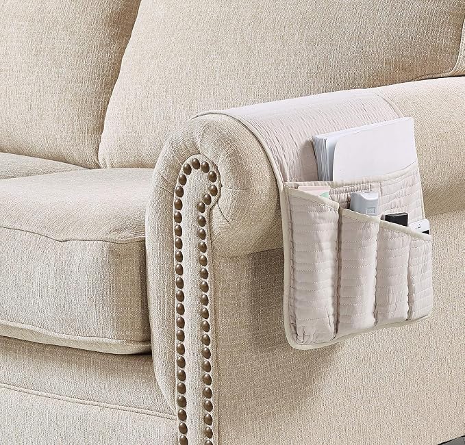 Brilliant Sunshine Premium Beige Sofa Armrest 5 Pockets Organizer, Couch - Image 6