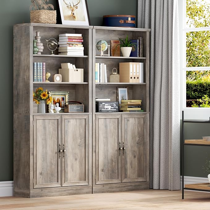 71.4" Tall Bookshelf with Cabinet, 5-Tier Floor Standing Bookcase with Doors & - Image 7