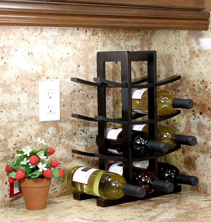 Oceanstar WR1132 12-Bottle Bamboo Wine Rack, Dark Espresso - Image 4