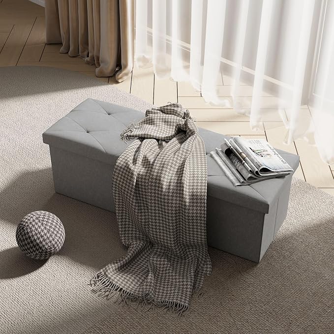 VECELO 43'' Folding Storage Ottoman Bench, Storage Chest, Linen Fabric Foot - Image 8