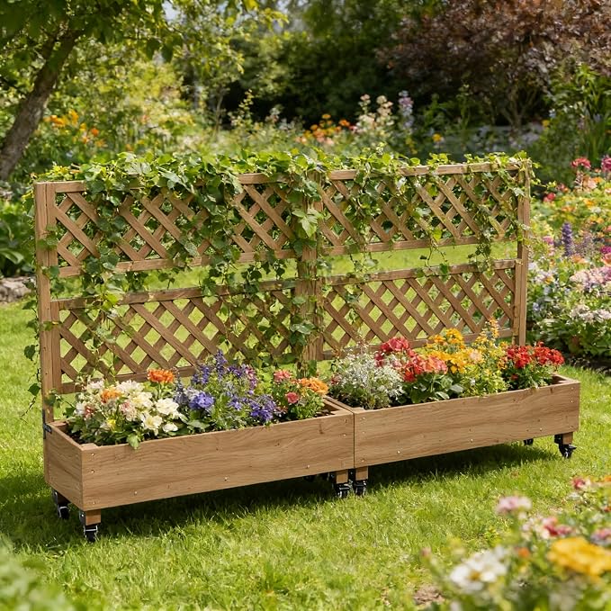 Raised Garden Bed with Wheels Outdoor, Large Garden Planter Box Tomato Flower - Image 8