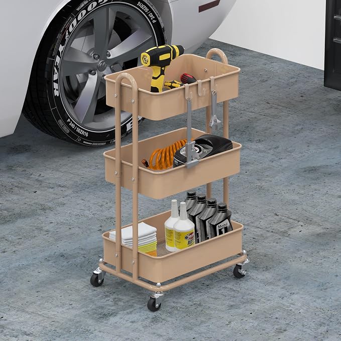 Simple Houseware 3-Tier Heavy Duty Metal Utility Rolling Cart - Image 6