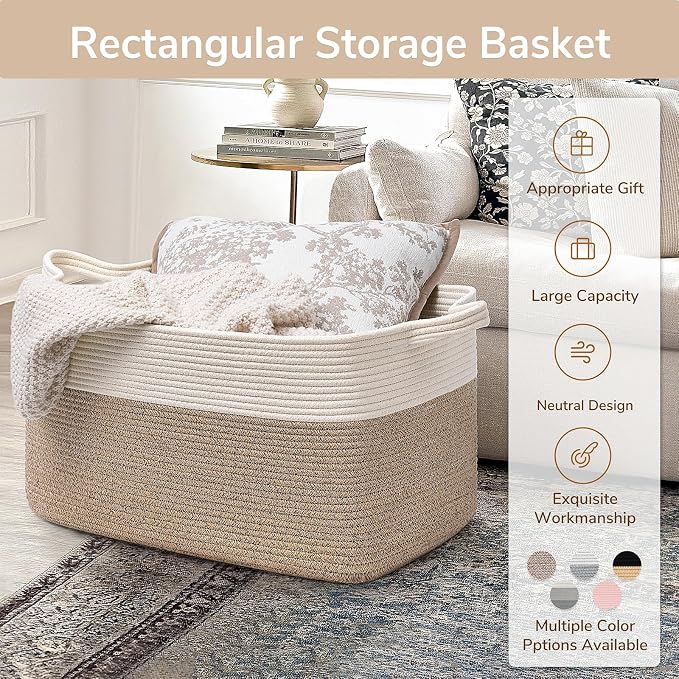 Goodpick Large Woven Blanket Basket, 21.6" x 14.9" x 11.8" Storage Baskets - Image 7