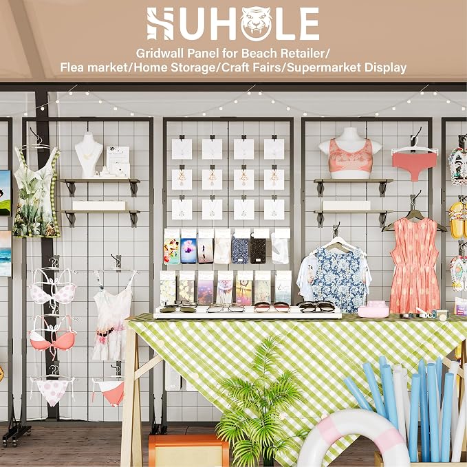 HUHOLE Gridwall Panel Display Stand, 2.2' × 5.2' Ft Movable Grid Wall Panel - Image 6