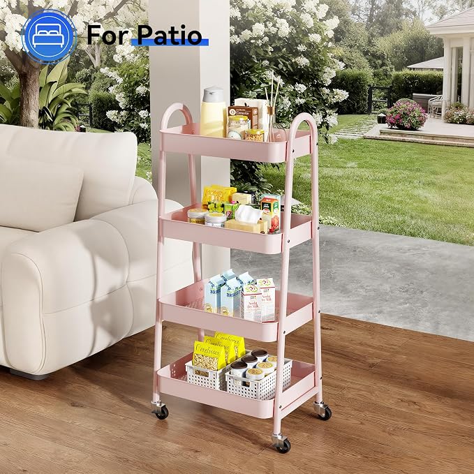 NEWBULIG 4-Tier Metal Rolling Storage Cart, Heavy Duty Mobile Utility Organizer - Image 8