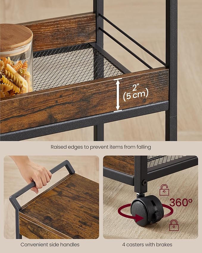 VASAGLE Storage Cart, 3-Tier Rolling Utility Cart - Image 6