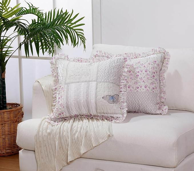 Brilliant Sunshine Grey Cupid and Pink Rose Patchwork Sofa Armrest 5 Pockets - Image 7