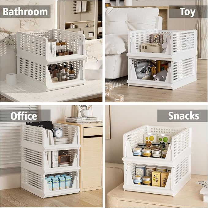 Proarea 5 Pack Stackable Storage Bins, Closet Organizers and Storage, Foldable - Image 7