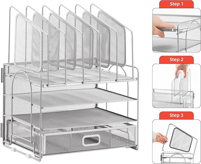 Marbrasse Desk Organizers, 4-Tier Mesh Desk File Organizer - Image 7