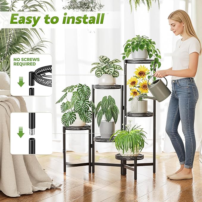 Metal Plant Stand Indoor Outdoor, 6 Tier Tall Flower Pot Holder Potted Display - Image 6