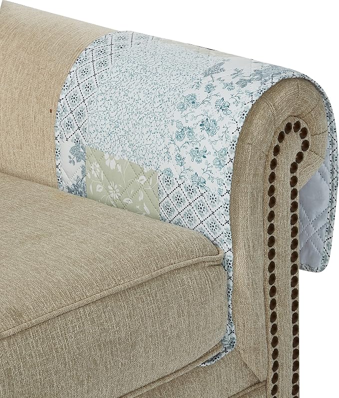 Brilliant Sunshine Multi Blue and Beige Floral Patchwork Couch Armrest 5 - Image 7