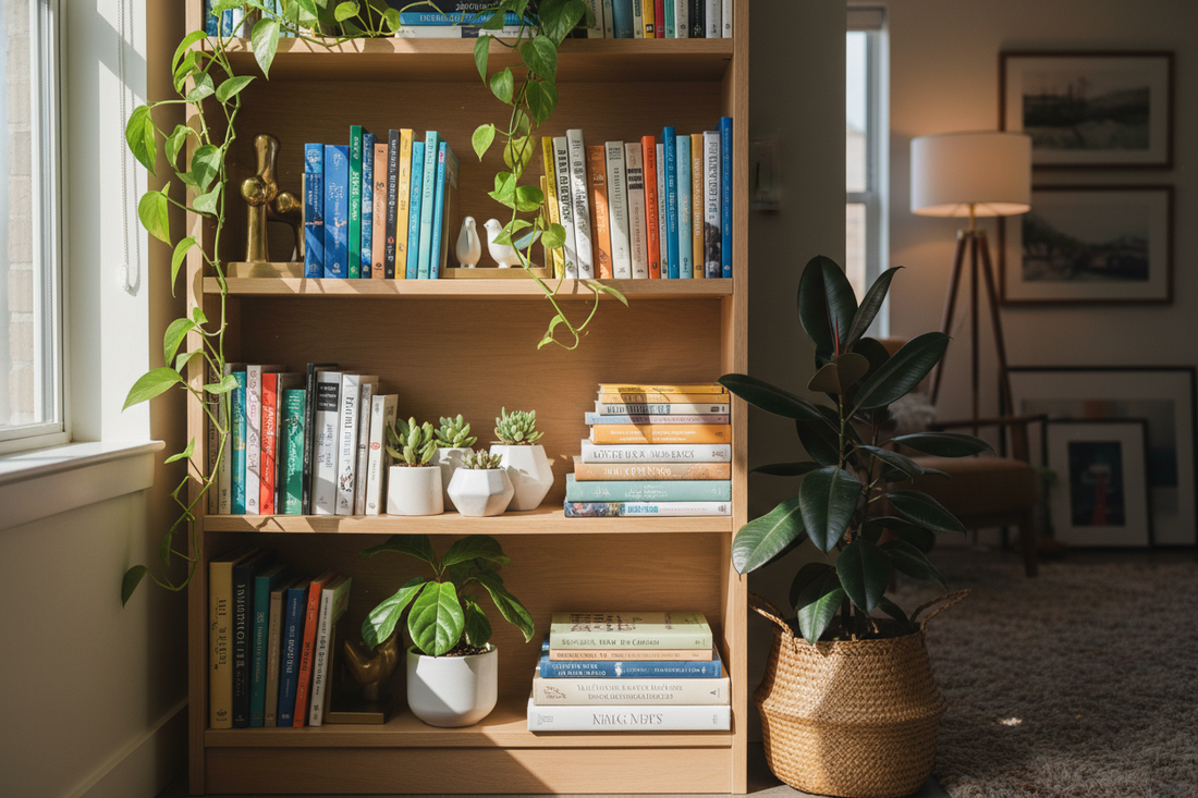 Bookish & Beautiful: How Bookshelves, Bookends & Indoor Plants Add Personality