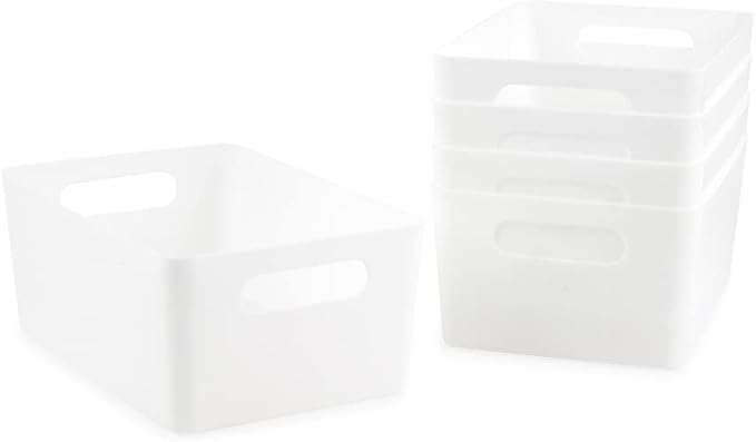 Isaac Jacobs 5-Pack Medium White Storage Bin Set w/Cut-Out Handles, Plastic by IsaacJacobs