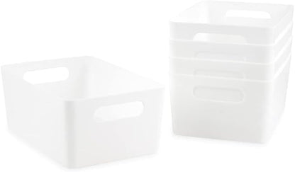 Isaac Jacobs 5-Pack Medium White Storage Bin Set w/Cut-Out Handles, Plastic by IsaacJacobs