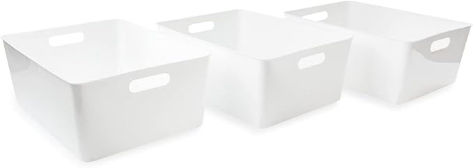 Isaac Jacobs 3-Pack XL White Storage Bin Set w/Cut-Out Handles, Plastic by IsaacJacobs