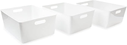 Isaac Jacobs 3-Pack XL White Storage Bin Set w/Cut-Out Handles, Plastic by IsaacJacobs