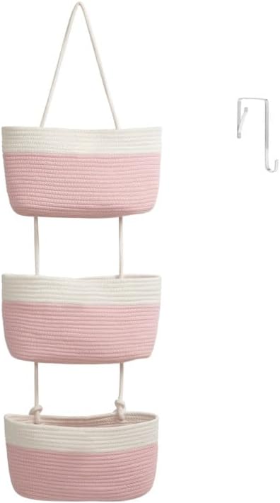 TeoKJ Over the Door Hanging Basket, 3-Tier Woven Cotton Wall-Mounted Storage by TeoKJ