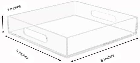 Clear Sturdy Acrylic Tray with Handles-8"x8"x2"H-Countertop Organizer Tray - Image 2