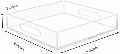 Clear Sturdy Acrylic Tray with Handles-8"x8"x2"H-Countertop Organizer Tray - Image 2