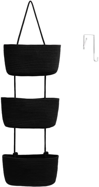 TeoKJ Over the Door Hanging Basket, 3-Tier Woven Cotton Wall-Mounted Storage by TeoKJ