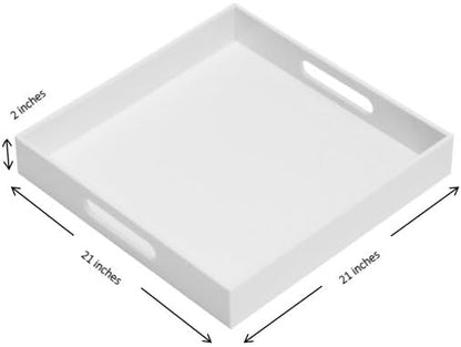Glossy White 21"X21"X2" Decorative Tray Extra Large Sturdy Acrylic Serving Tray - Image 2