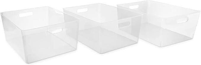 Isaac Jacobs 3-Pack XL Clear Storage Bin Set w/Cut-Out Handles, Plastic by IsaacJacobs