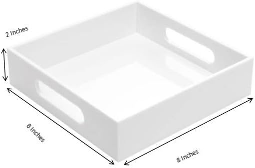 White Sturdy Acrylic Tray with Handles-8x8 Inch- Countertop Organizer Tray - Image 2