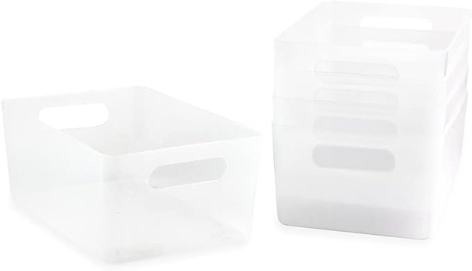 Isaac Jacobs 5-Pack Medium Clear Storage Bin Set w/Cut-Out Handles, Plastic by IsaacJacobs