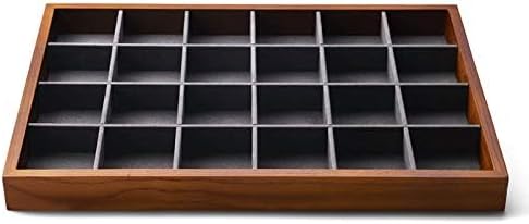 Oirlv 24 Grid Wood Jewelry Tray Microfiber Interior Jewelry Drawer Organizer - Image 2