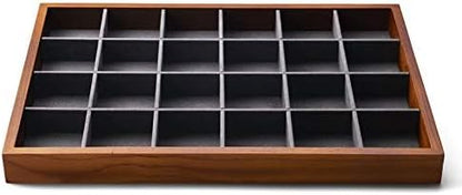 Oirlv 24 Grid Wood Jewelry Tray Microfiber Interior Jewelry Drawer Organizer - Image 2