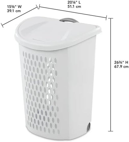 Wheeled Plastic Laundry Hamper, Adult-Sized White Rolling Basket, Large Capacity - Image 2