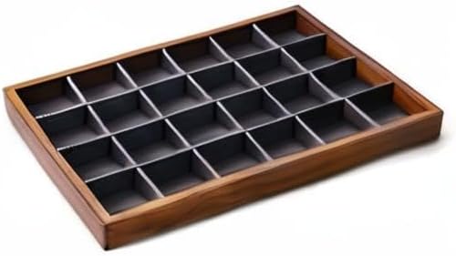 Oirlv 24 Grid Wood Jewelry Tray Microfiber Interior Jewelry Drawer Organizer - Image 9
