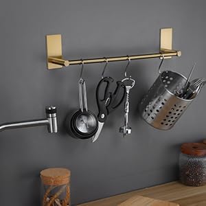Taozun Golden Towel Bar Set- Self Adhesive Towel Holder + 2 Packs Towel Hooks - Image 6